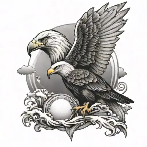 Eagle And Dolphin With Sky And Ocean