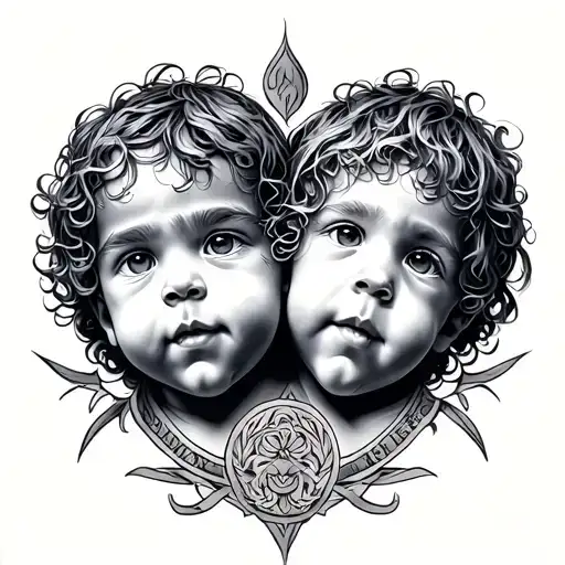 Masculine Chest Tattoo Design Featuring 2 Child Symbles
