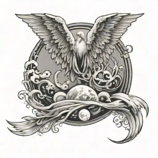 Wings With Moon And Sea Waves