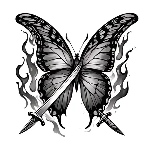 Butterfly With Swords In Flames Back