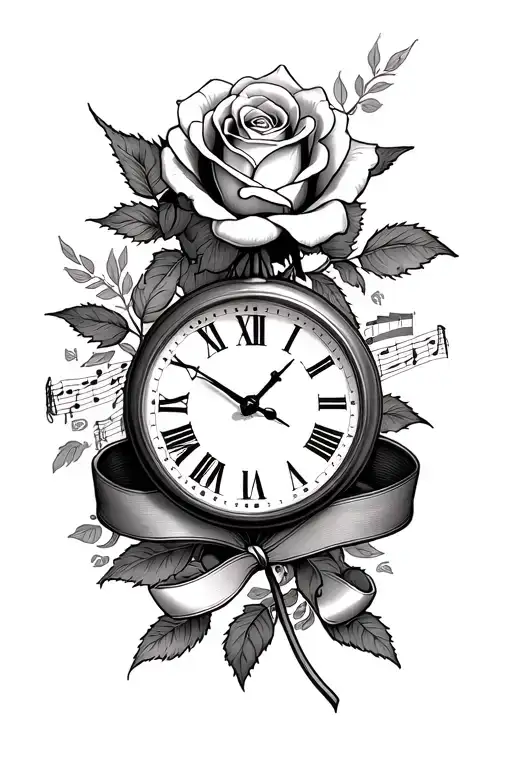 Clock And Rose With Ribbons With My Grandfather's Dates With Notes