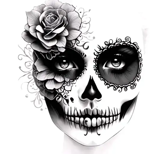 Half Beautiful Woman Half Day Of The Dead Face