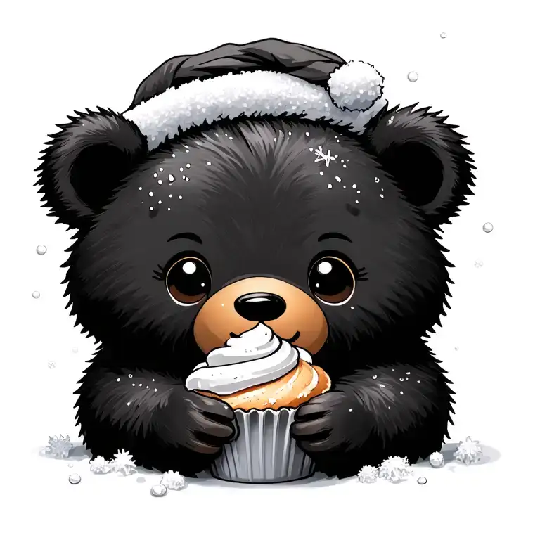 Tattoo Like A Cute Teady Bear Who Eat Cupcake And Some Snow Fall