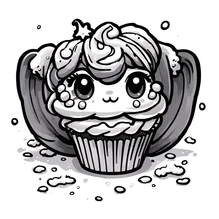 Tattoo Like A Cute Cartoon Who Eat Cupcake And Some Snow Fall