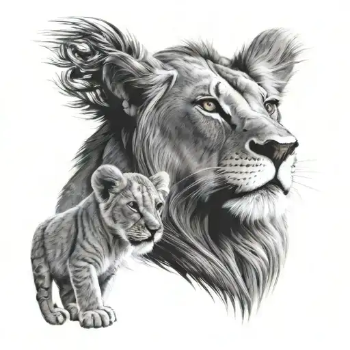 Male Lion And Cub
