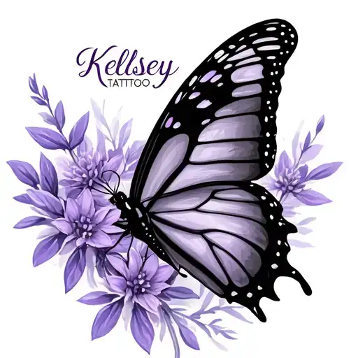 Lavender Butterfly With The Name Kelsey On Top