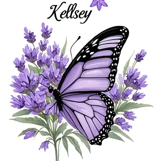 Lavender Butterfly With The Name Kelsey On Top