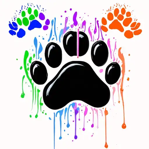 Five Dog Paw Prints Under Each Other First Green Second Blue Third Purple Forth Pink Fifth Orange