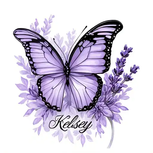 Lavender Butterfly With The Name Kelsey On Top