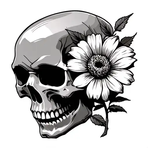 A Skull With A Flower Growing Out Of It