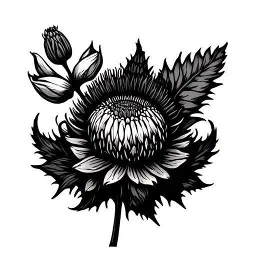 Honeysuckle And Thistle Tattoo Design