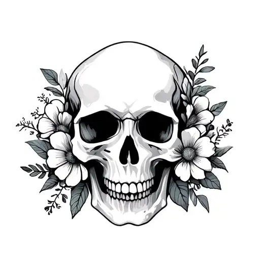 A Skull Over Grown With Flowers Simple Design