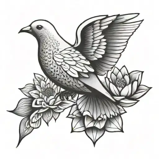 Geometric Dove And Lotus Flower Blooming
