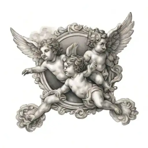 Three Cherubs Flying Towards Heaven