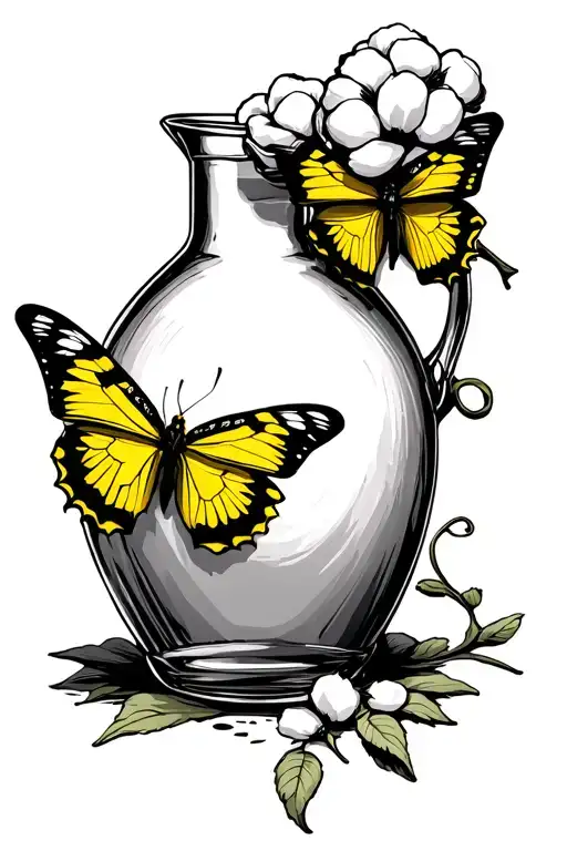 Moonshine Jug With Cotton Jug And Yellow And Black Butterfly