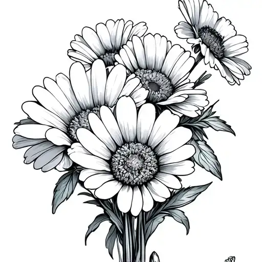 Daisy And Poppy Bouquet Fine Line