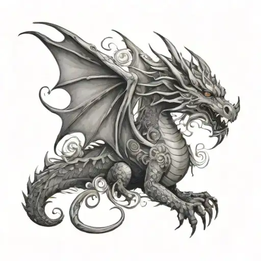 Tattoo Based On The Great Red Dragon In Flowers