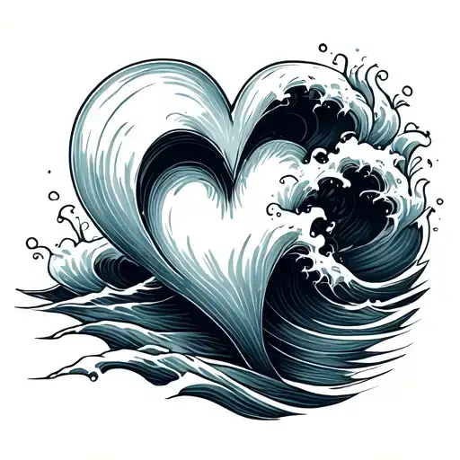 Heart And Sea Waves Minimalist Tattoo Design