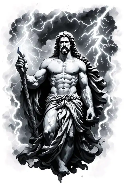 Zeus Holding A Lightning Bolt