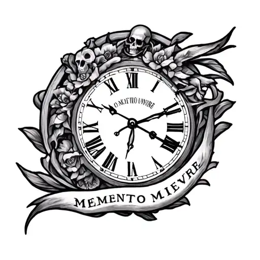 Create A Black And White Tattoo Using The Words Memento Mori Memento Vivere Using A Clock Design