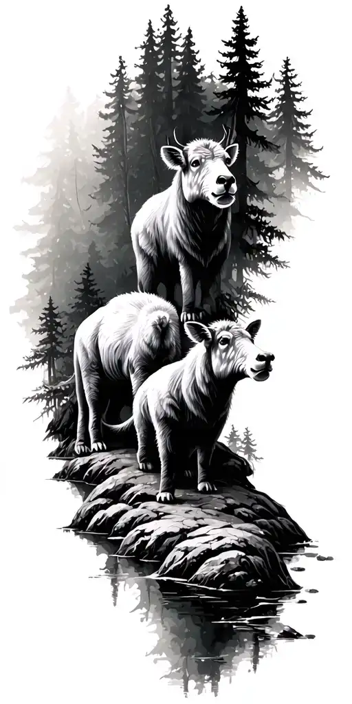 Forest Landscape With Animals