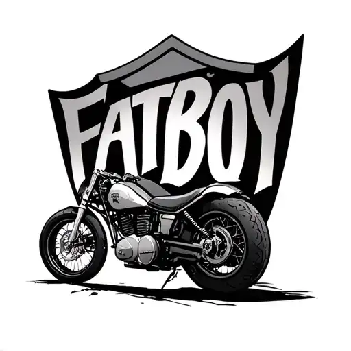 Dirt Bike With Shield Behind It With The Word Fatboy In Calligraphy Letters