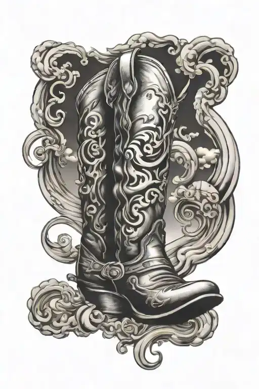 Cowboy Boot And Sunrise Integrated