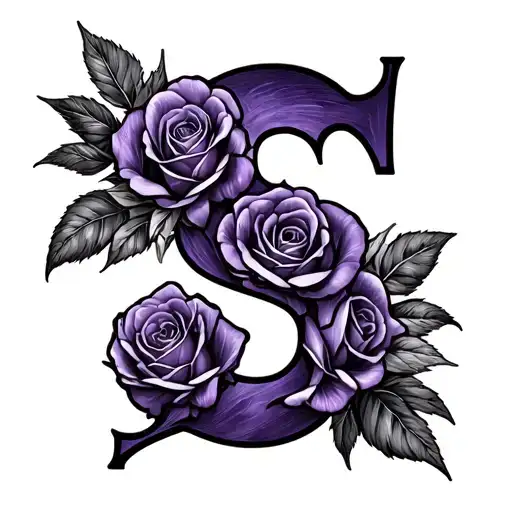 S Letter With Purple Roses