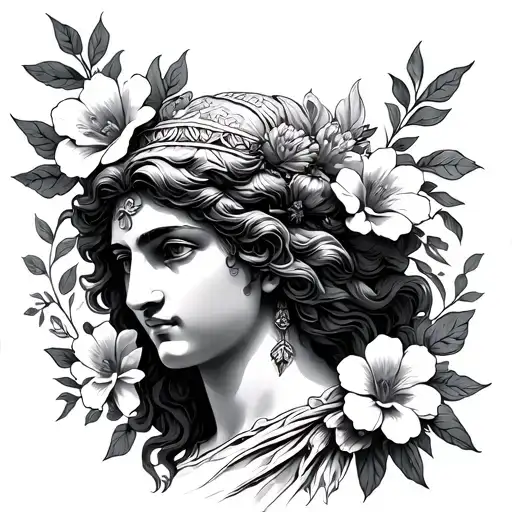 The Greek Godness Temida With Flowers