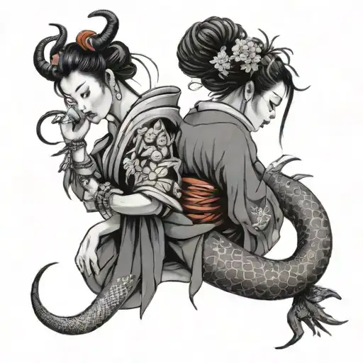 Geisha With A Scorpion Tattoo On Her Back