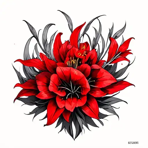 I Want A Red Lycoris Tattoo In Cyber Sigilism Style