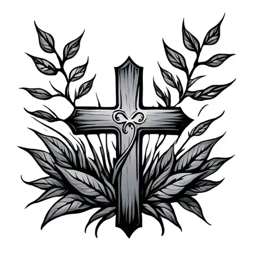 Cross And Leaves Growing