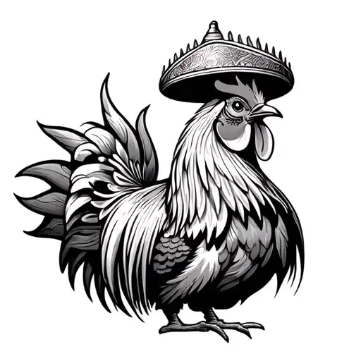 Rooster Wearing A Vietnamese Hat On Its Head