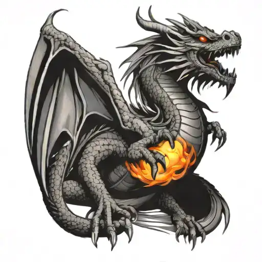 Dragon With Big Tail With Fire Ball Comming