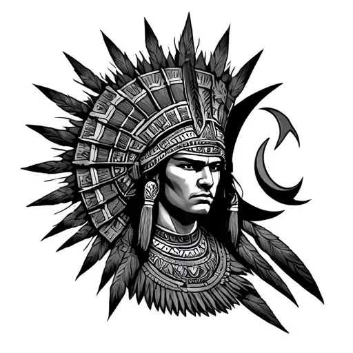 Aztec Warrior With Crescent Moon