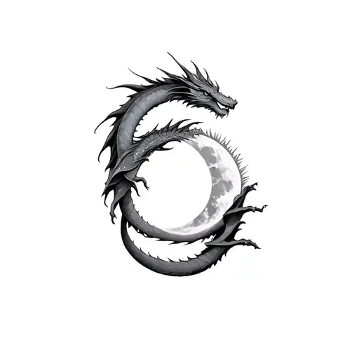 Dragons Intertwined With The Sun And The Moon