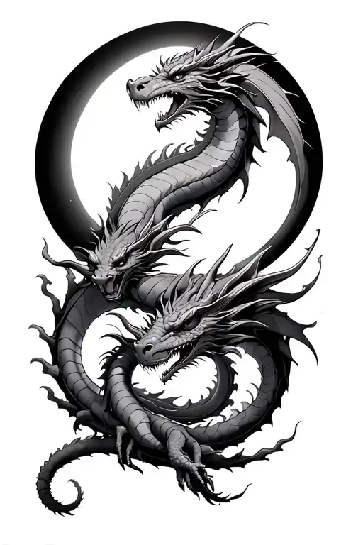 Dragons Intertwined With The Sun And The Moon