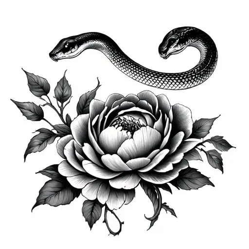 Snake And Peonies