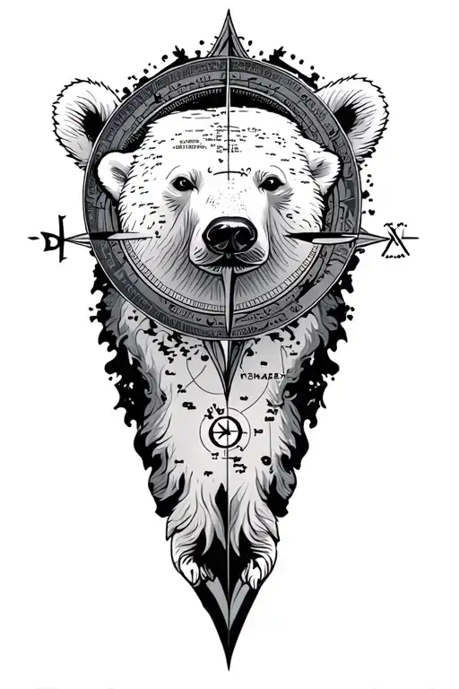 Polar Bear Map Compass Surrounded