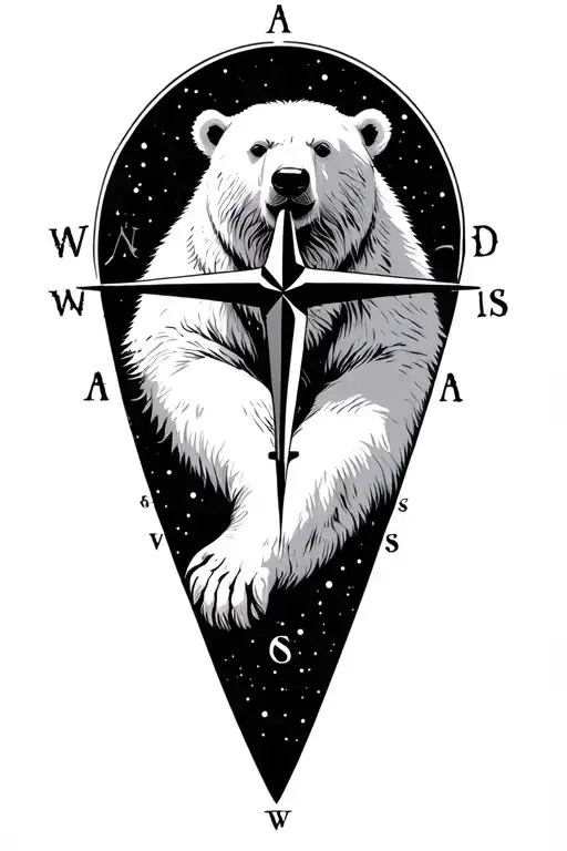 Polar Bear Map Compass Plane Flying In The Sky