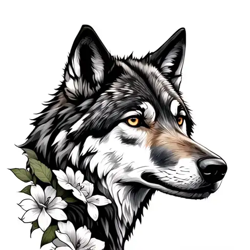 Wolf And Flowers