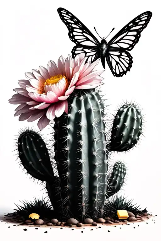 Cactus Blooming Flowers With Butter Fly