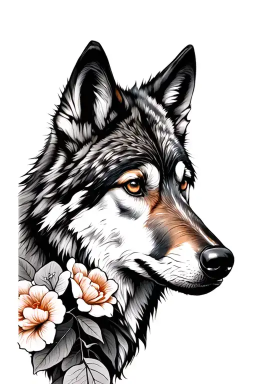 Wolf And Flowers