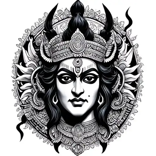 Kala Bhairav Traditional Tattoo Design Incorporating Elements