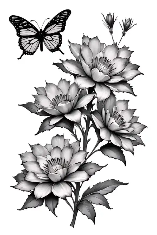 Nopal Blooming Flowers With 2 Butterfly
