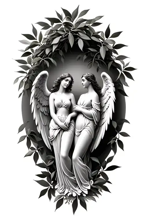3-4 Angels With Olive Tree Leaves Back Ground
