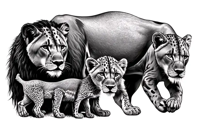 Walking Lioness And 2 Cubs