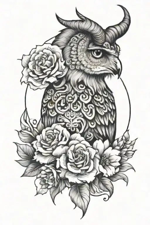 Capricorn Zodiac With Flower With Owl Face Tattoo And Anchor