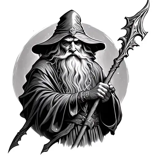 Black And White Gandalf With Staff