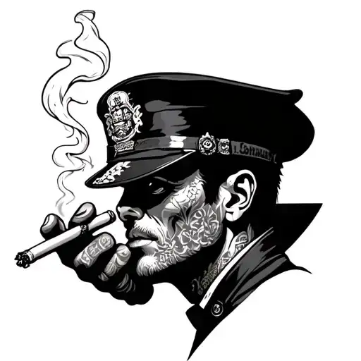 Cop Covered In Tattoos Smoking A Cigarette